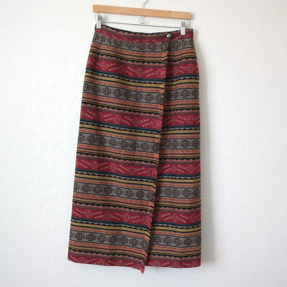 Pendleton Women's Midi Wrap Skirt‎ 8 Southwestern Blanket Wool Art Wear Native S